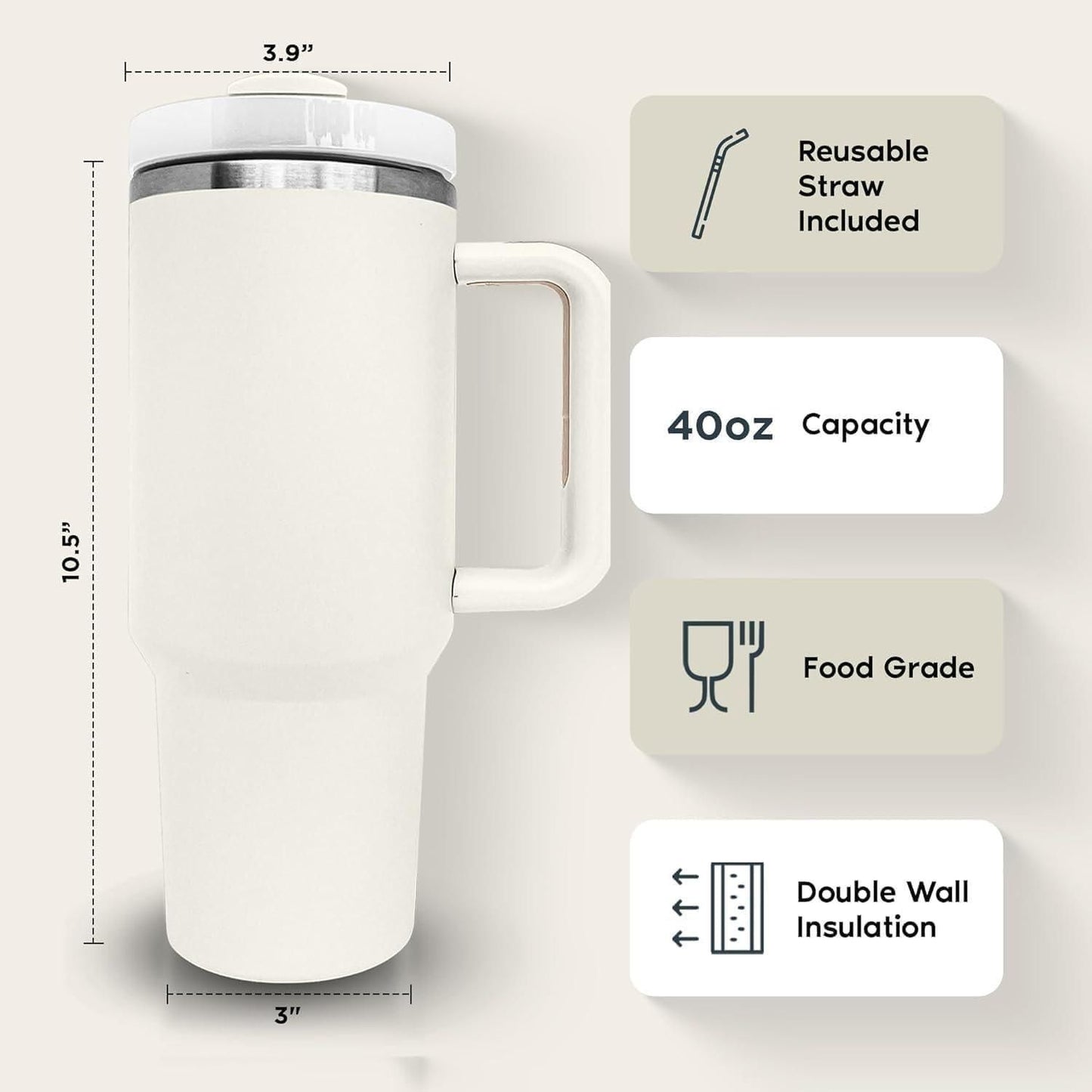 Tumbler with handle (Stainless Steel Cup acuum Insulated)